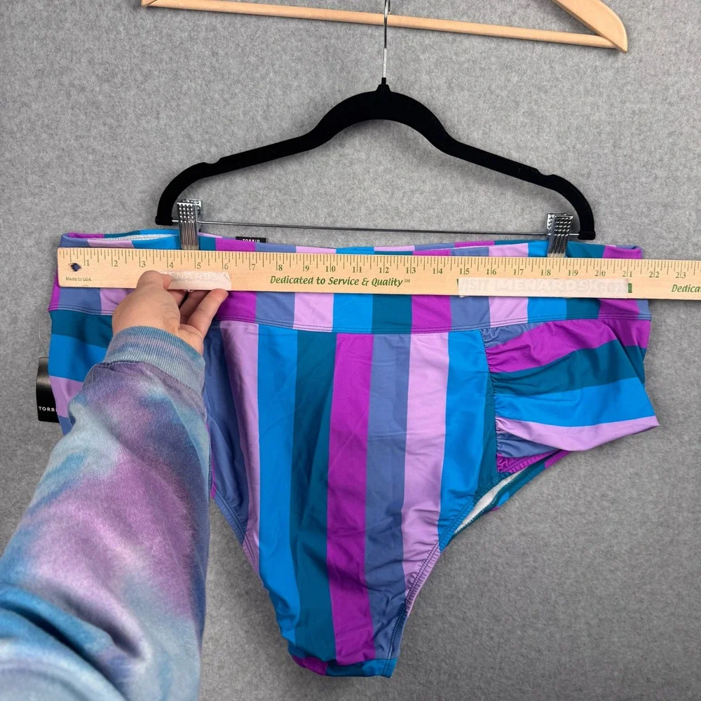Torrid Swim Bottoms Womens 4X Purple‎ Blue High Waist Ruched Cheeky Striped NEW